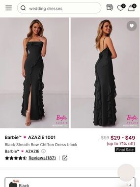 Azazie Sheath Bow Chiffon Dress Black